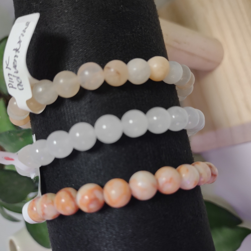 Elegant Beaded Bracelet Set - Cream and Pink